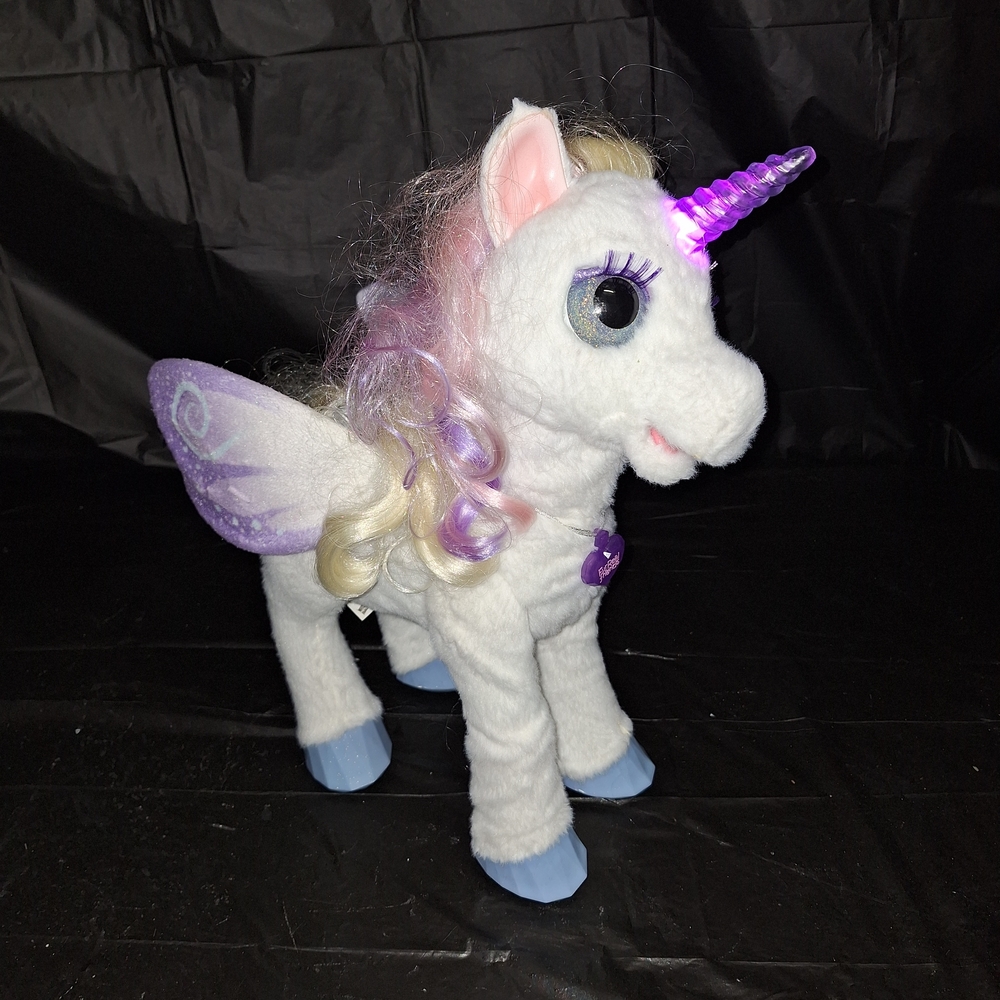 Hasbro White Plush Unicorn with Purple Horn and Pastel Mane